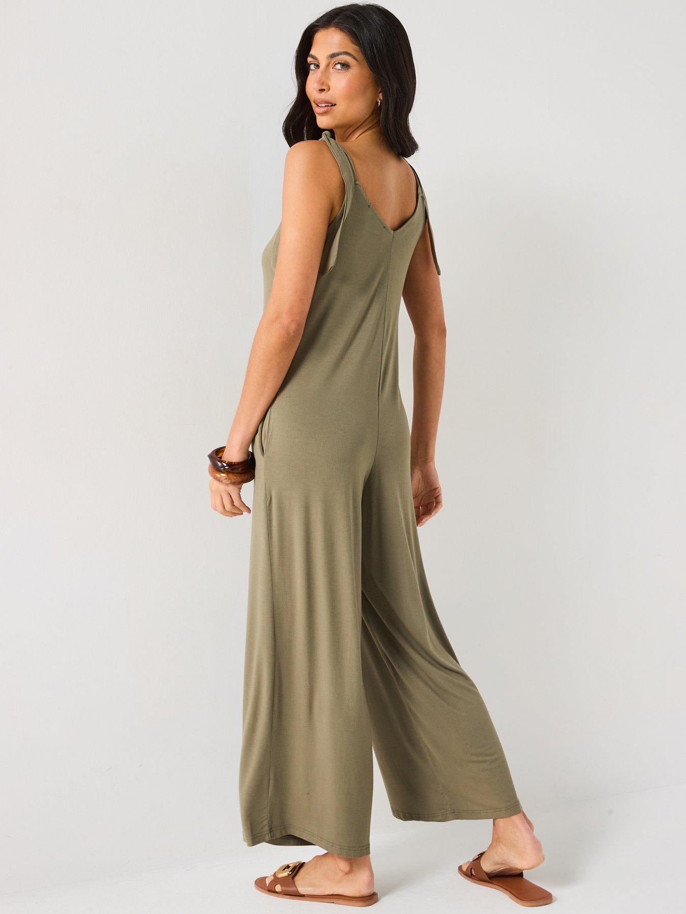 Image 2 of 6 of Everyday Tie Shoulder Jumpsuit - Khaki