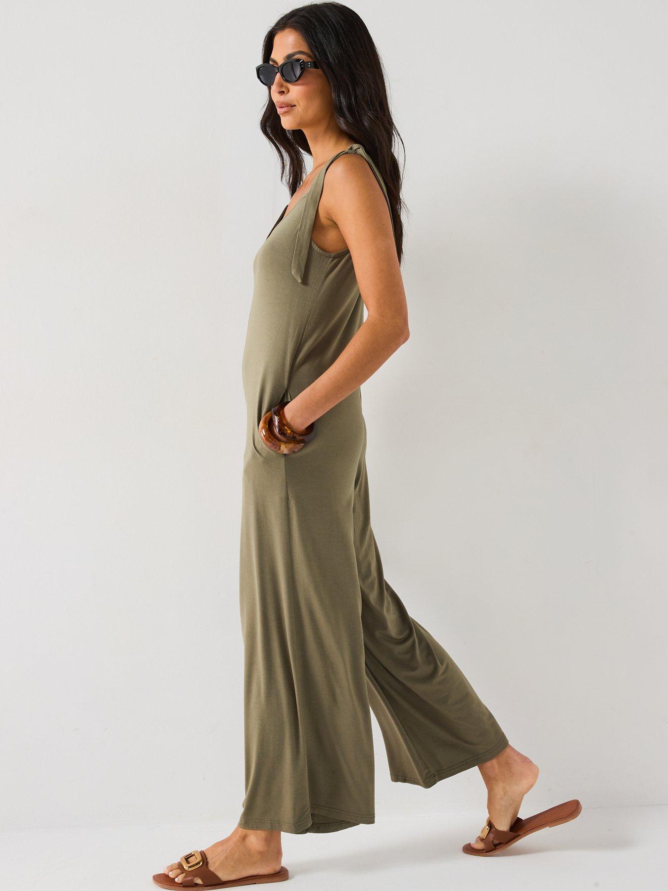 Image 3 of 6 of Everyday Tie Shoulder Jumpsuit - Khaki