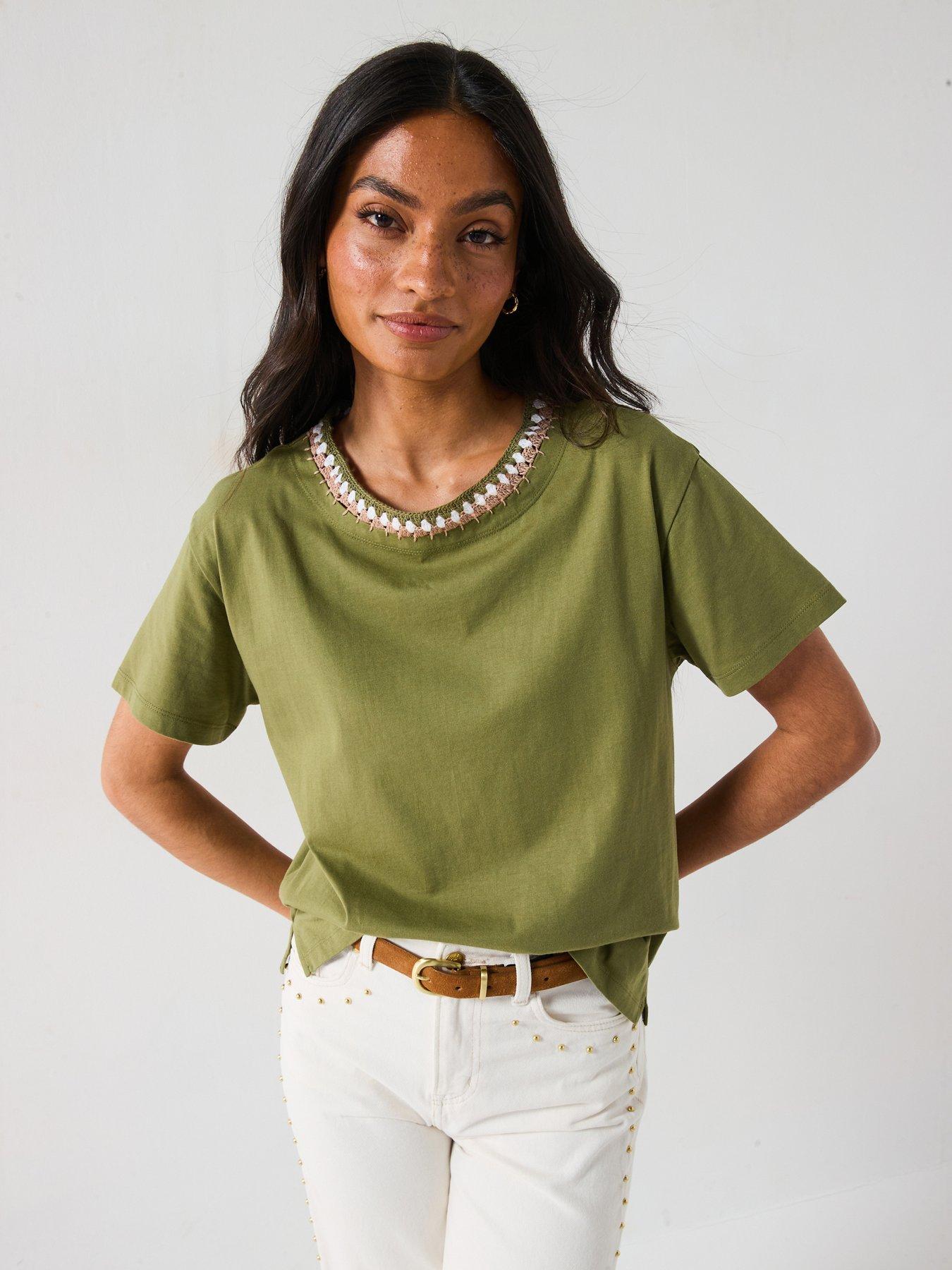 V by Very Blanket Stitch T-Shirt - Khaki
