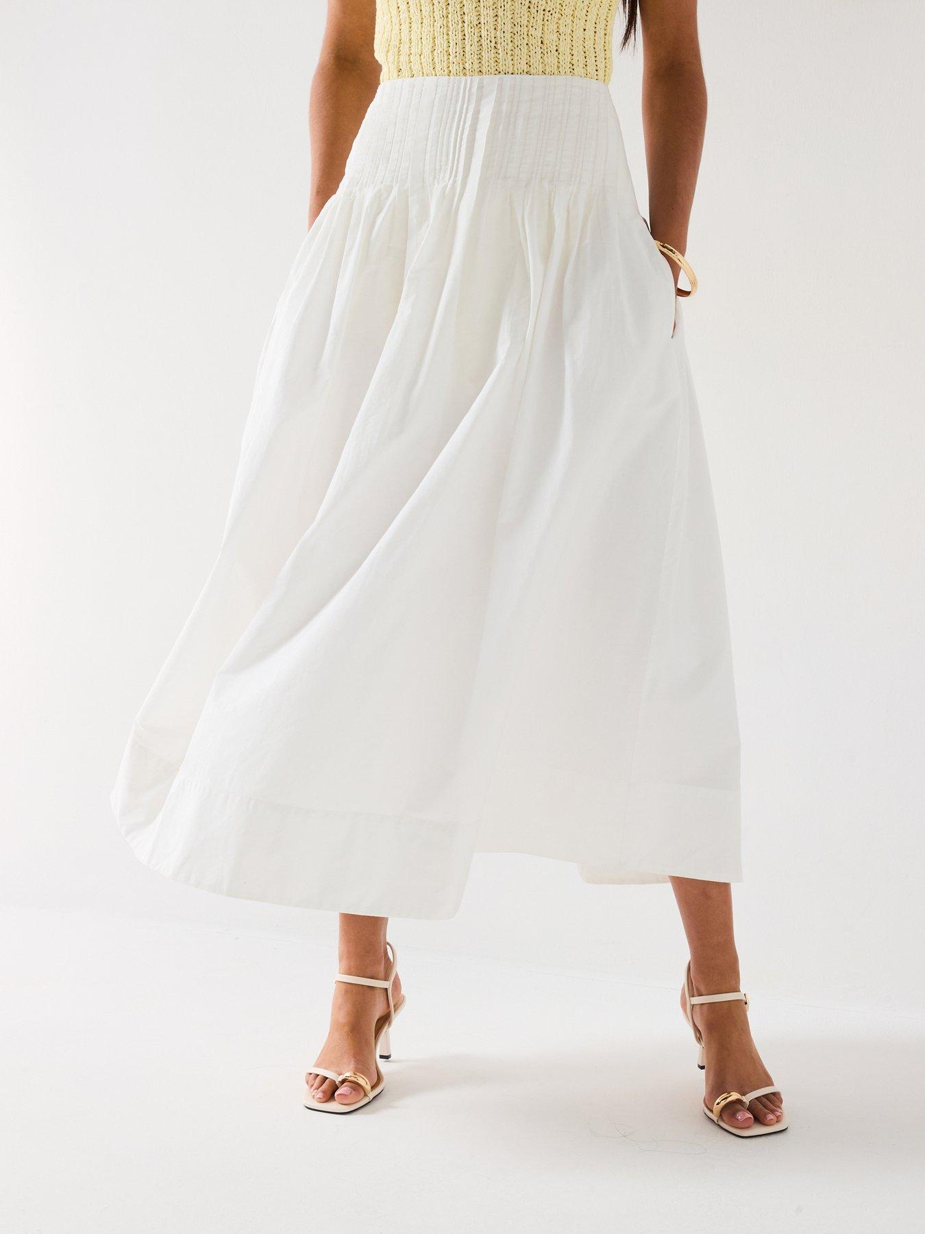 Image 1 of 6 of V by Very Cotton Pintuck Midi Skirt