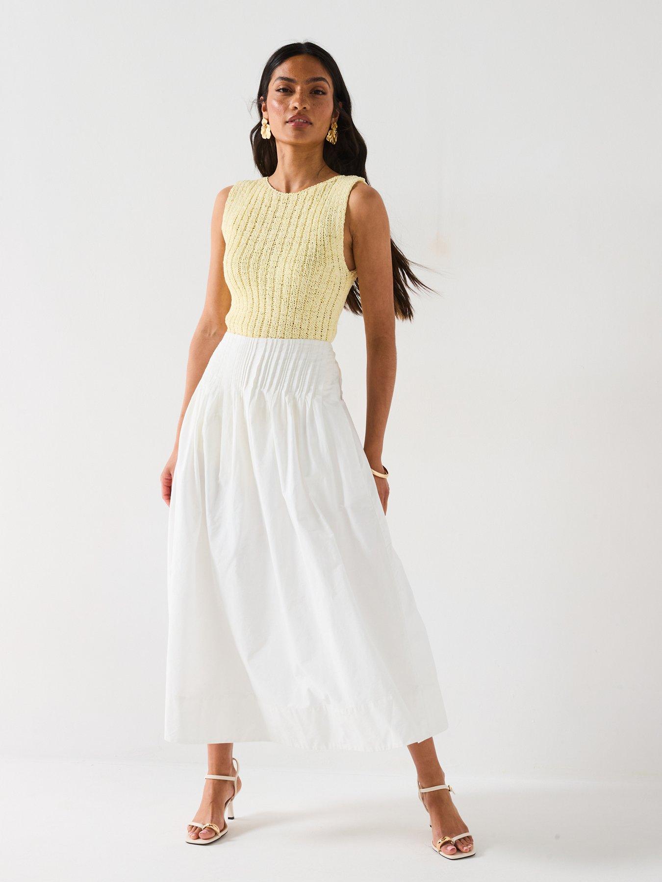Image 3 of 6 of V by Very Cotton Pintuck Midi Skirt