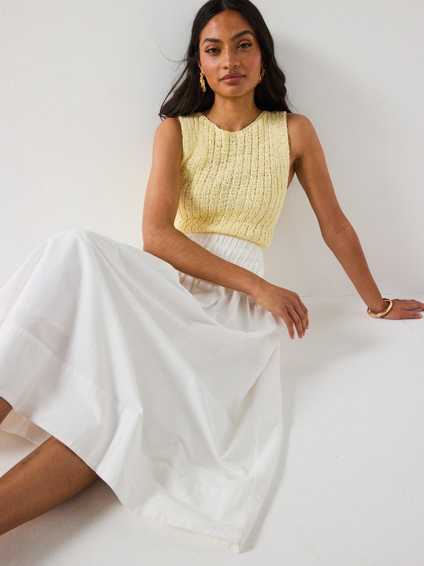 Image 4 of 6 of V by Very Cotton Pintuck Midi Skirt