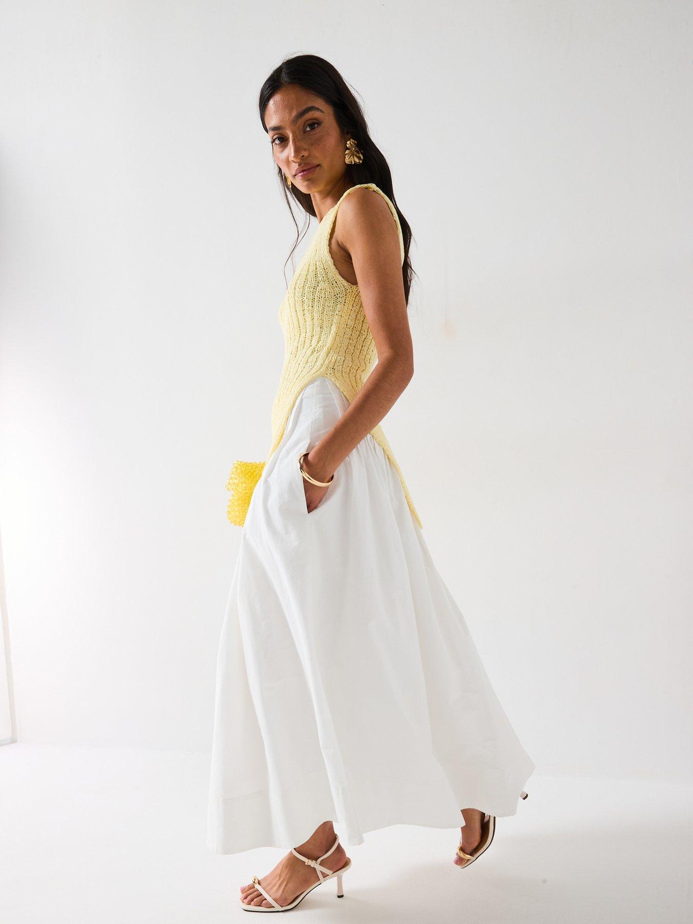 Image 5 of 6 of V by Very Cotton Pintuck Midi Skirt