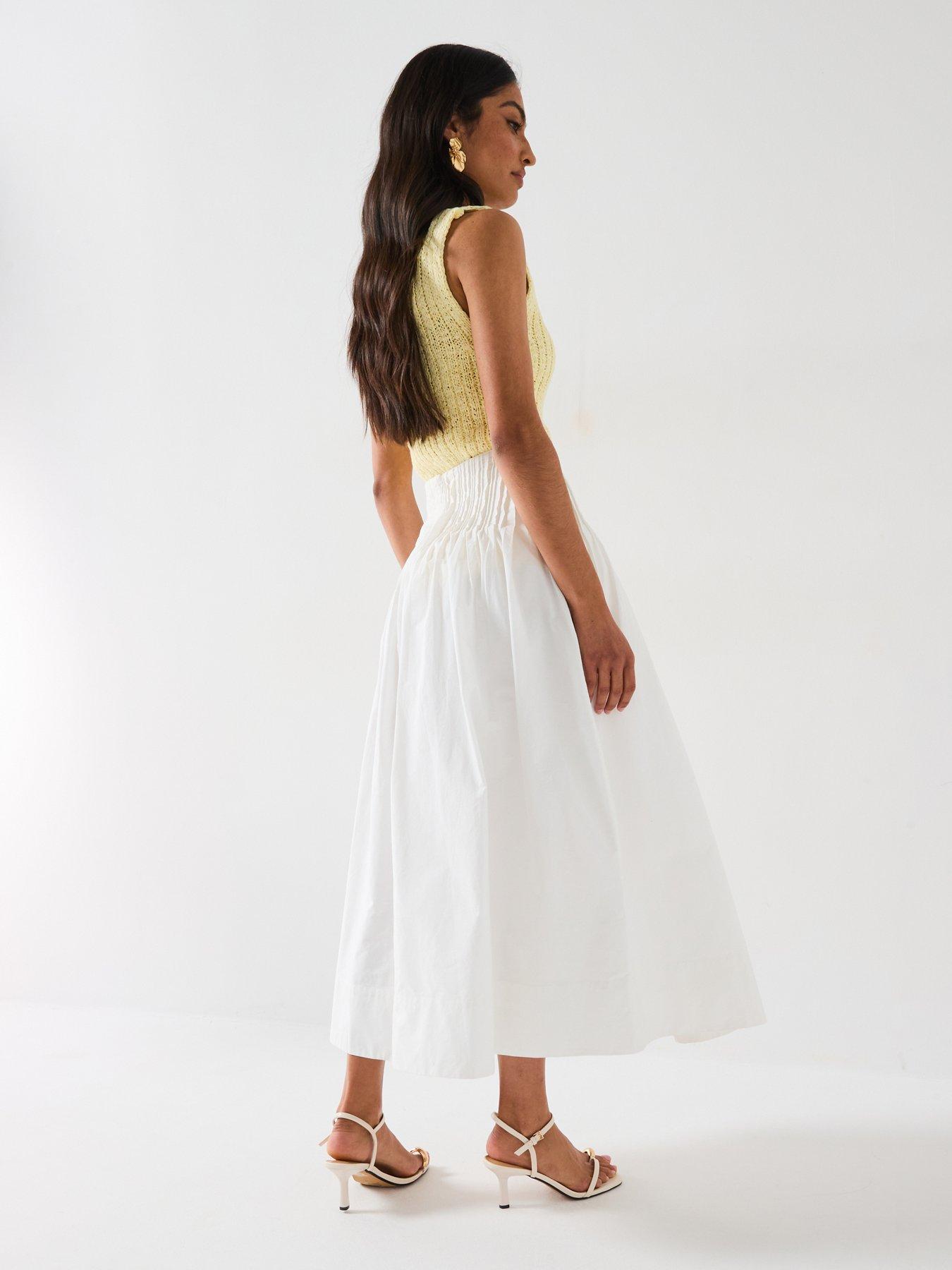Image 6 of 6 of V by Very Cotton Pintuck Midi Skirt