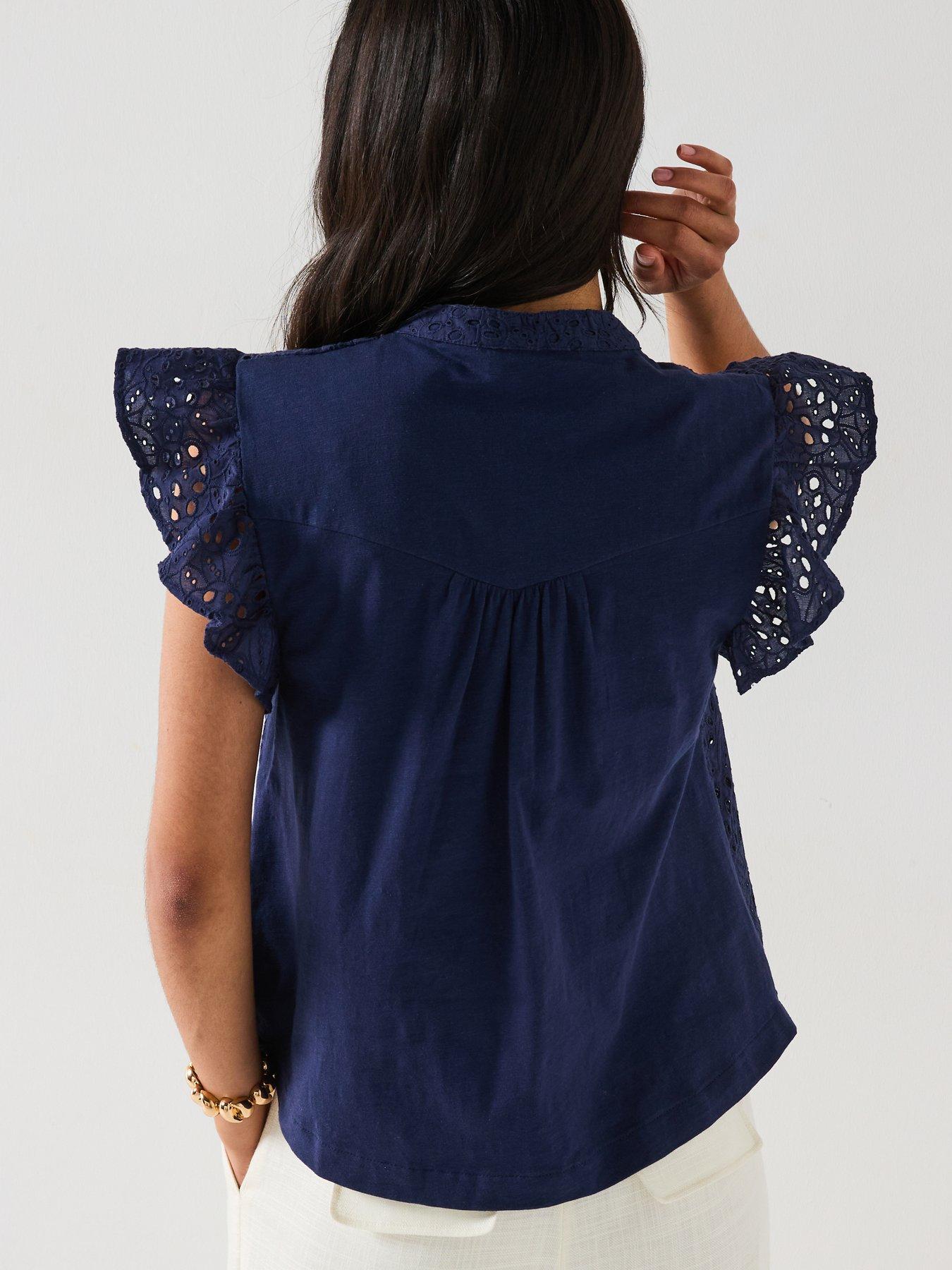 Image 2 of 6 of V by Very Broderie Front Button Up Top - Blue