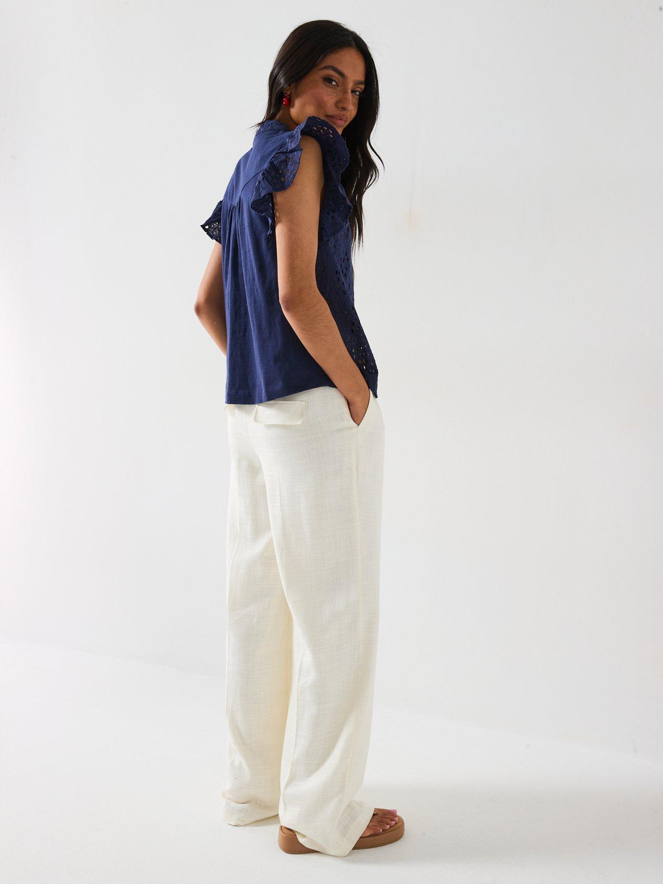 Image 5 of 6 of V by Very Broderie Front Button Up Top - Blue