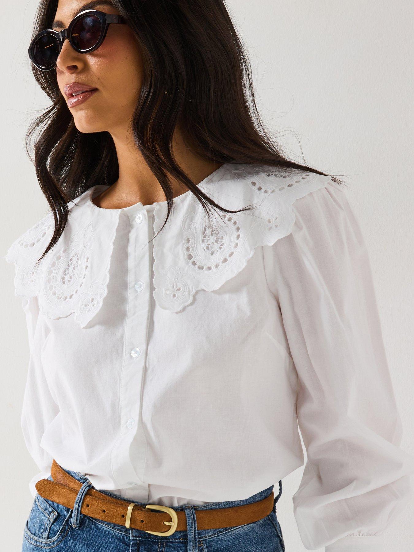 Image 1 of 6 of V by Very Broderie Collar Blouse - White