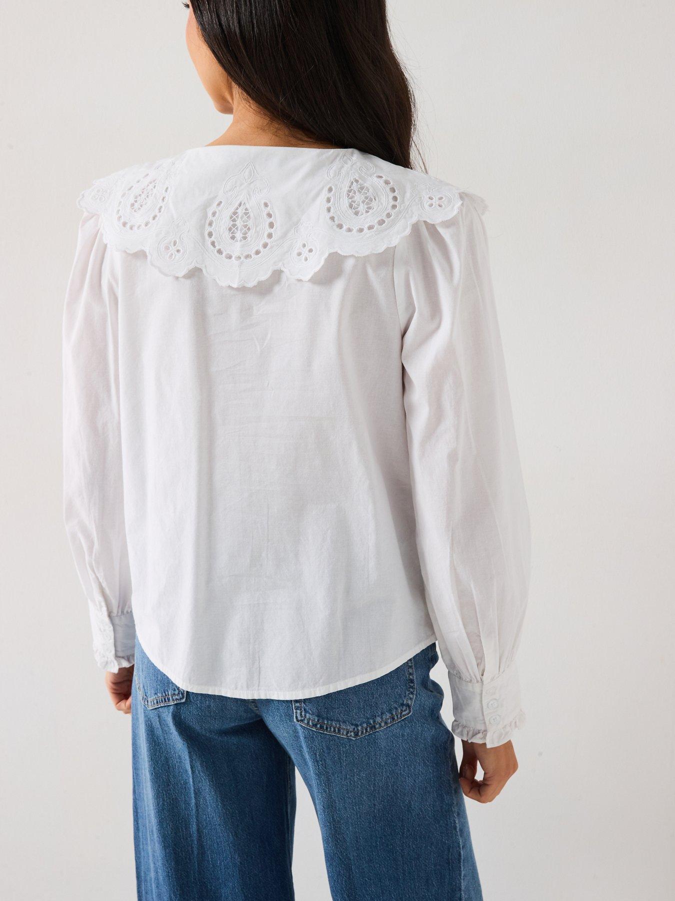 Image 2 of 6 of V by Very Broderie Collar Blouse - White