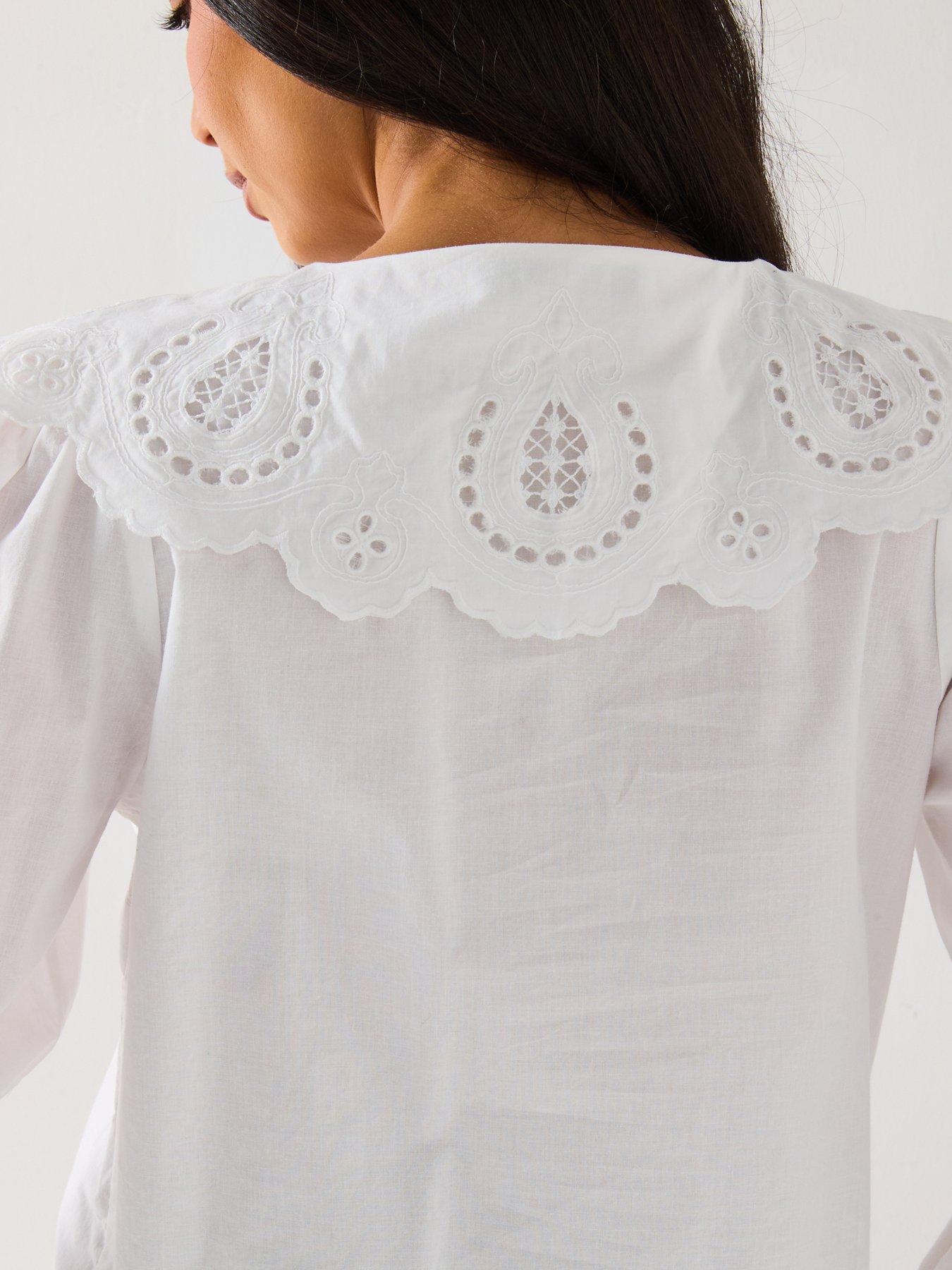 Image 5 of 6 of V by Very Broderie Collar Blouse - White
