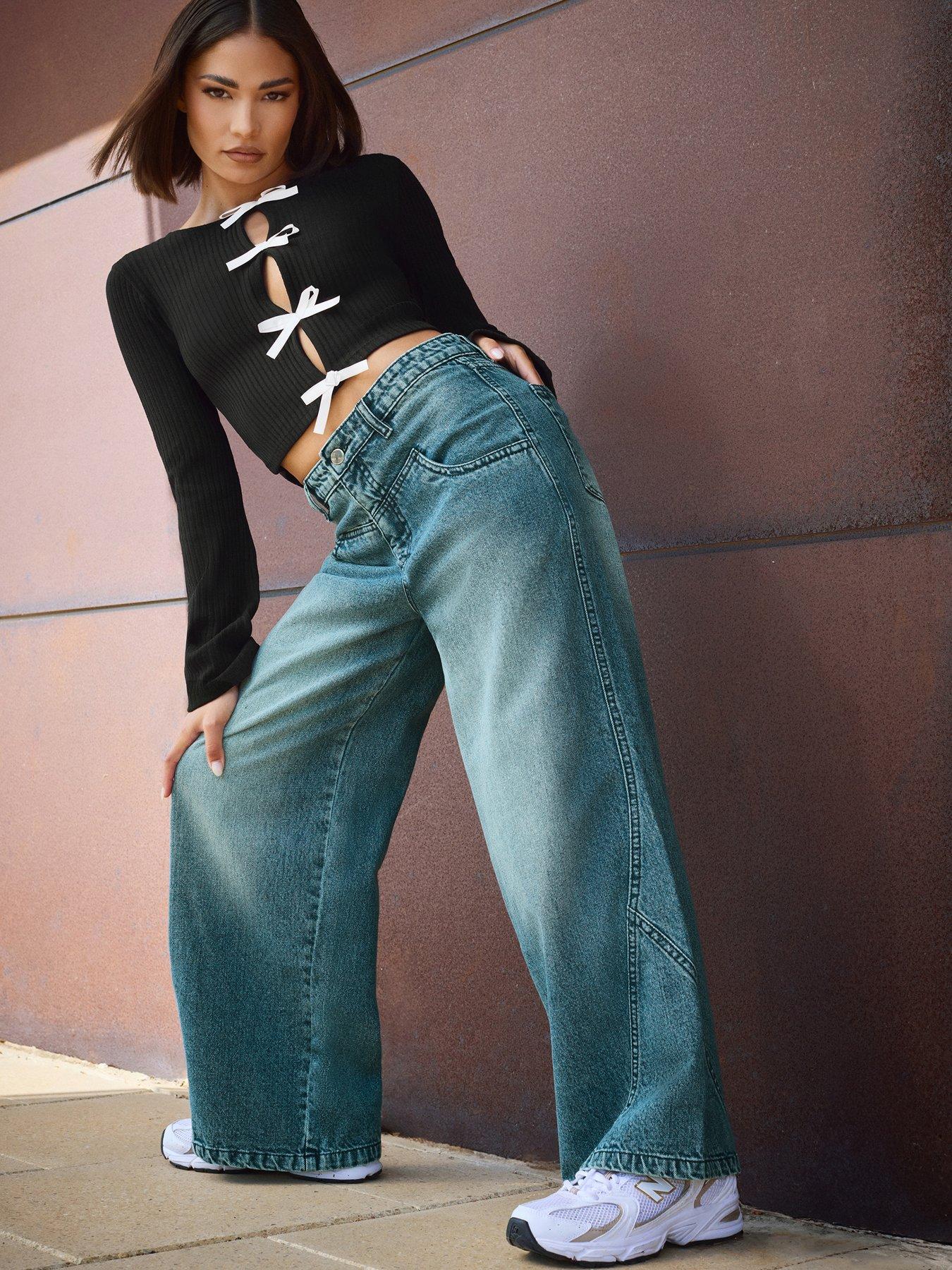 PixieGirl Petite Sailor Seam Wide Leg Jean - Blue