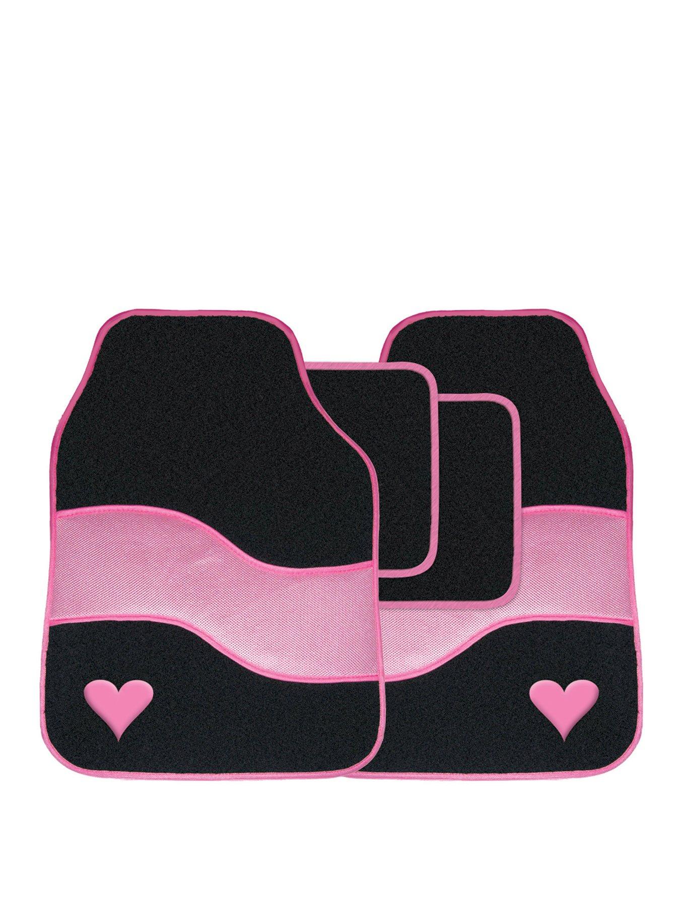 Image of Streetwize 4-Piece Velour Pink Heart Motif Car Mat Set