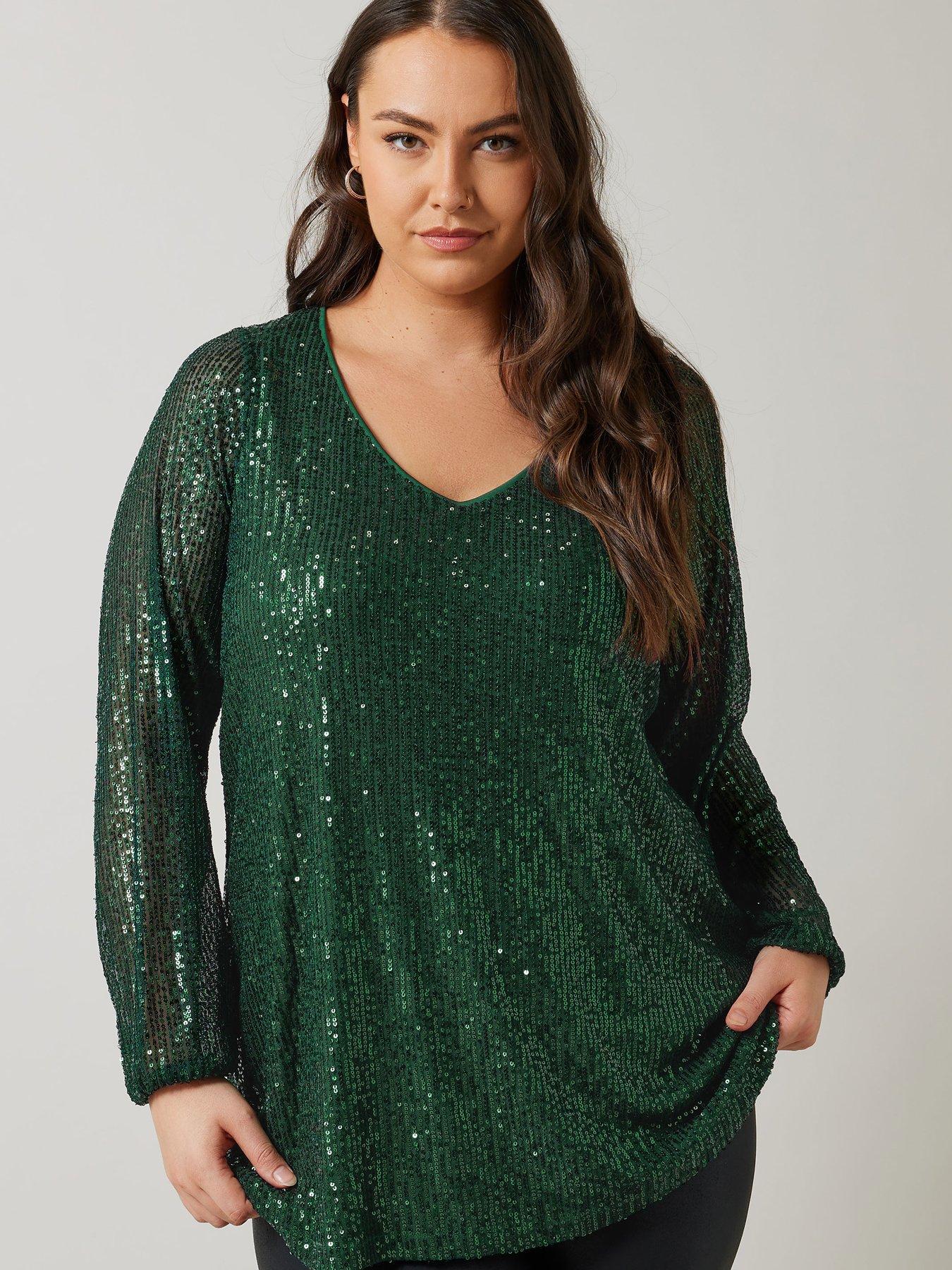 evans-v-neck-long-sleeve-sequin-topoutfit