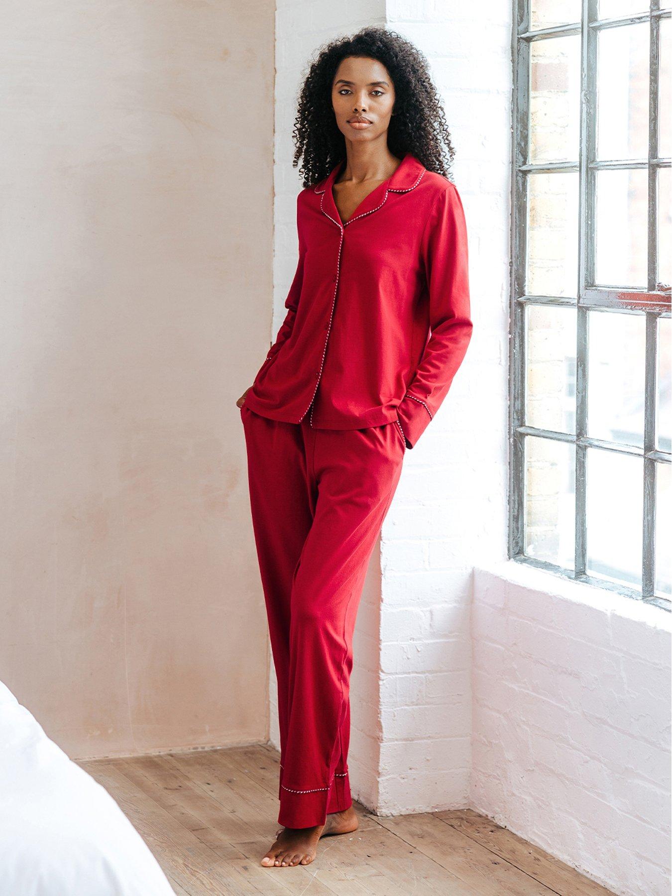 CHELSEA PEERS Chelsea Peers Cotton Christmas Candy Cane Stripe Trim Long Pyjama Set