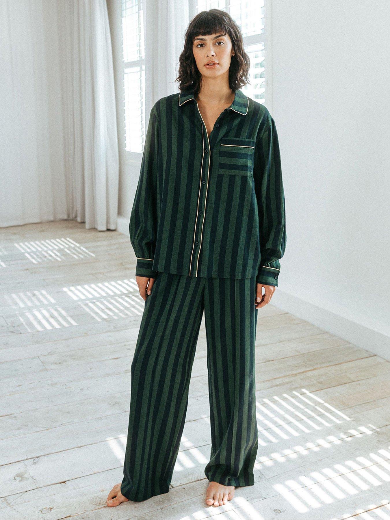 chelsea-peers-chelsea-peers-cotton-brushed-stripe-long-pyjama-set