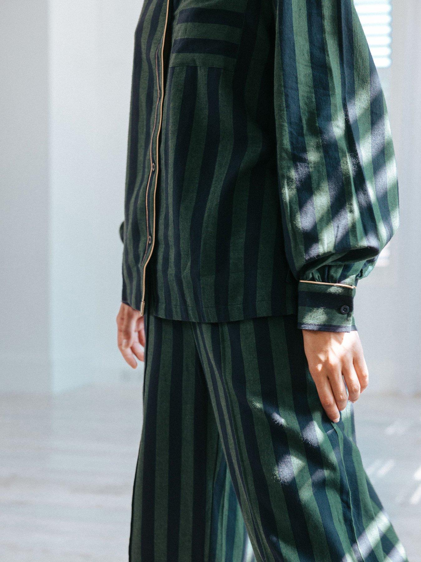 chelsea-peers-chelsea-peers-cotton-brushed-stripe-long-pyjama-setoutfit