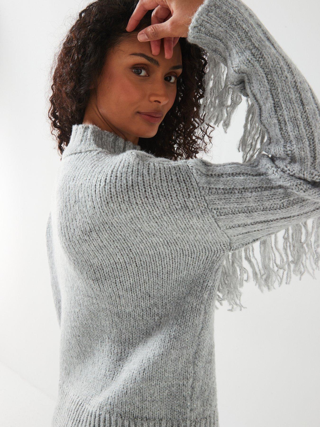 v-by-very-funnel-neck-fringe-jumper-with-wool-greydetail