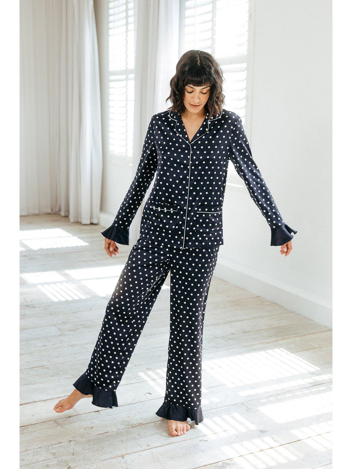 chelsea-peers-chelsea-peers-satin-frill-polka-dot-long-pyjama-setback