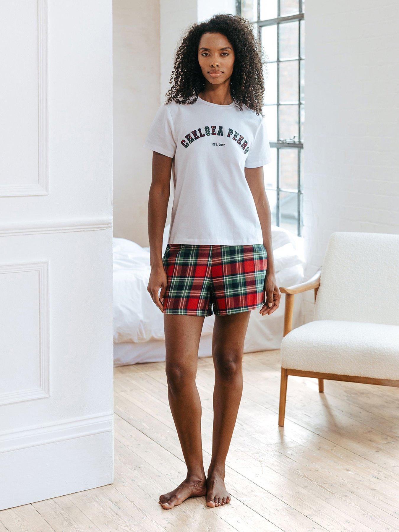 chelsea-peers-chelsea-peers-cotton-brushed-check-short-pyjama-set