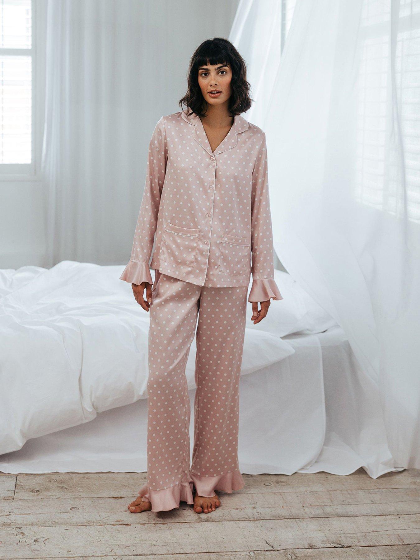 chelsea-peers-chelsea-peers-satin-frill-polka-dot-long-pyjama-set