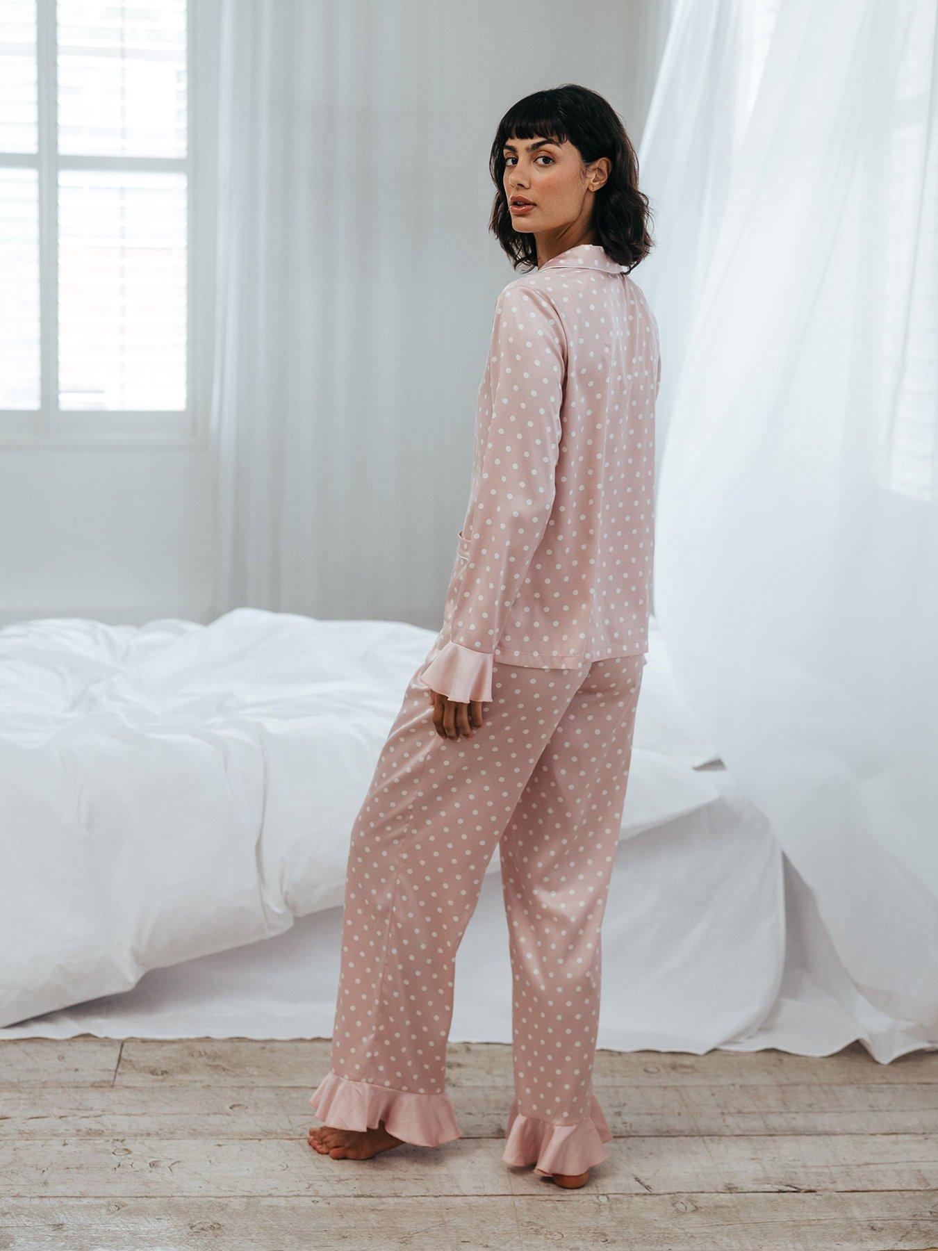 chelsea-peers-chelsea-peers-satin-frill-polka-dot-long-pyjama-setstillFront