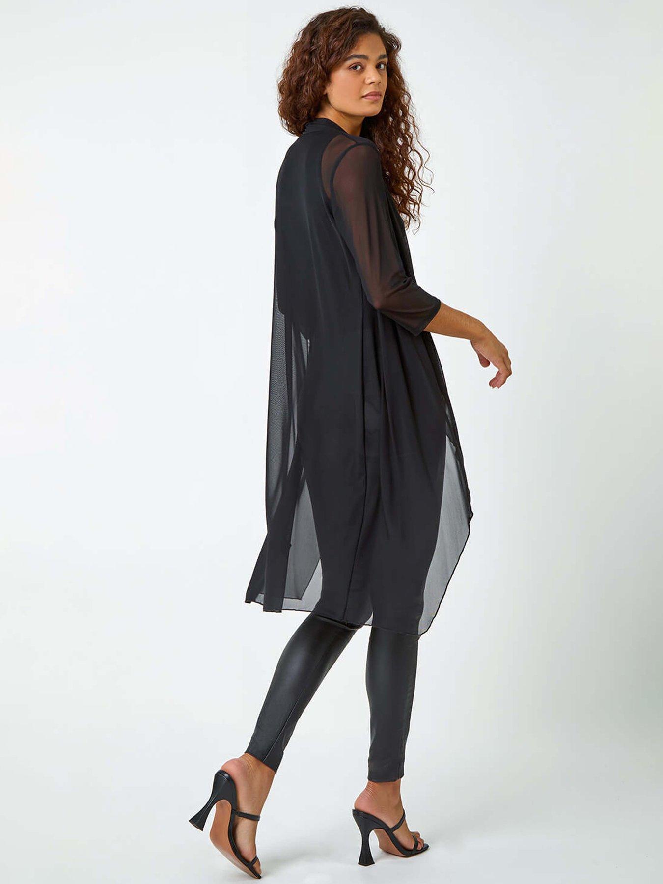 roman-34-sleeve-mesh-longline-kimono-blackstillFront