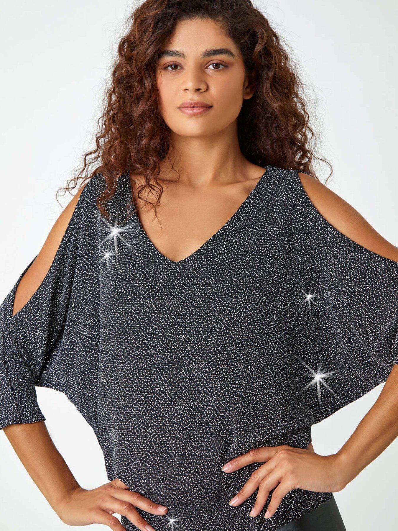Image 4 of 5 of Roman Sparkle V-neck Blouson Top - Silver