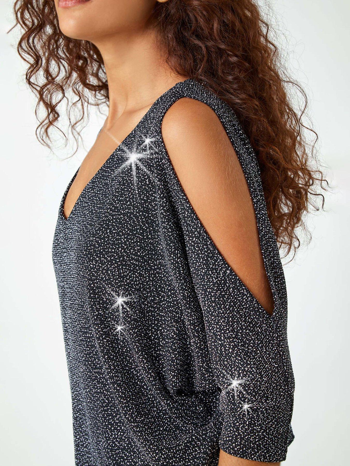 Image 5 of 5 of Roman Sparkle V-neck Blouson Top - Silver