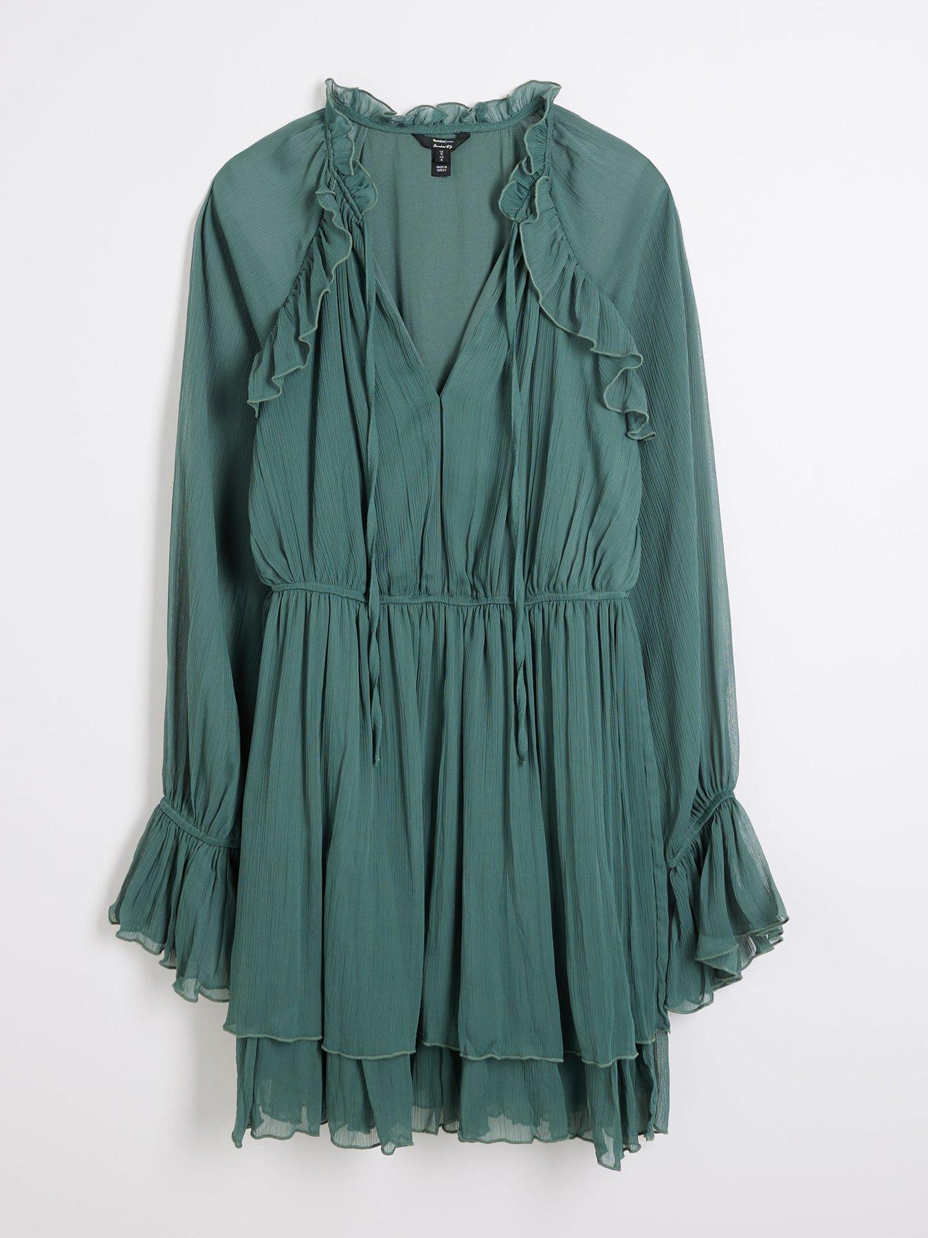 river-island-elasticated-sleeve-ruffle-mini-dress-greendetail