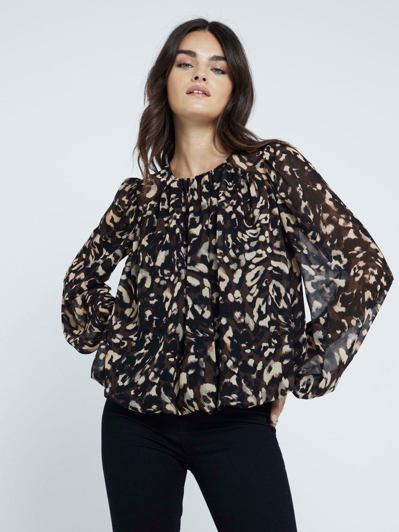 river-island-animal-gathered-bubble-blouse-blackfront