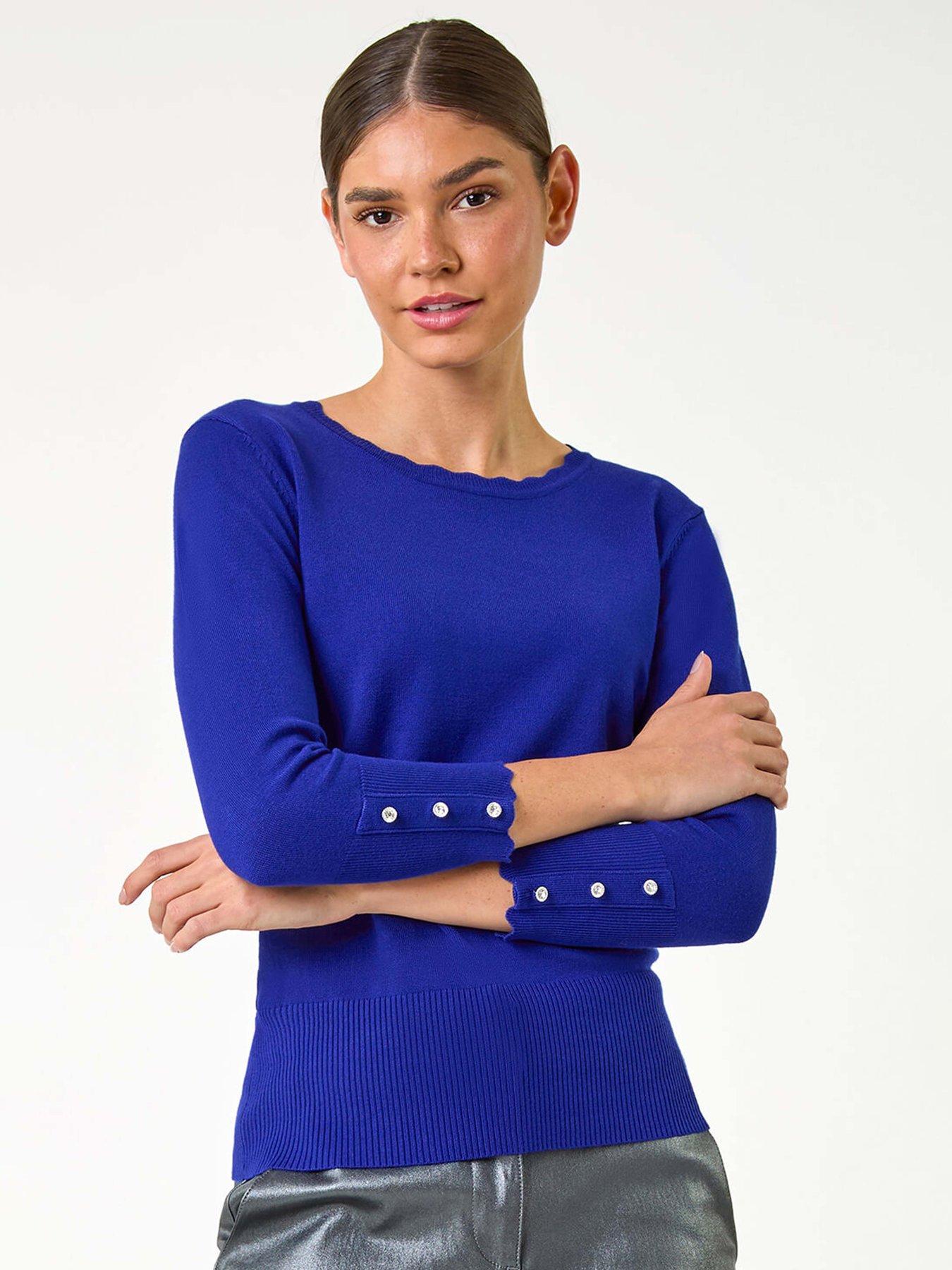 roman-diamante-button-scallop-edge-jumper-royal-blue