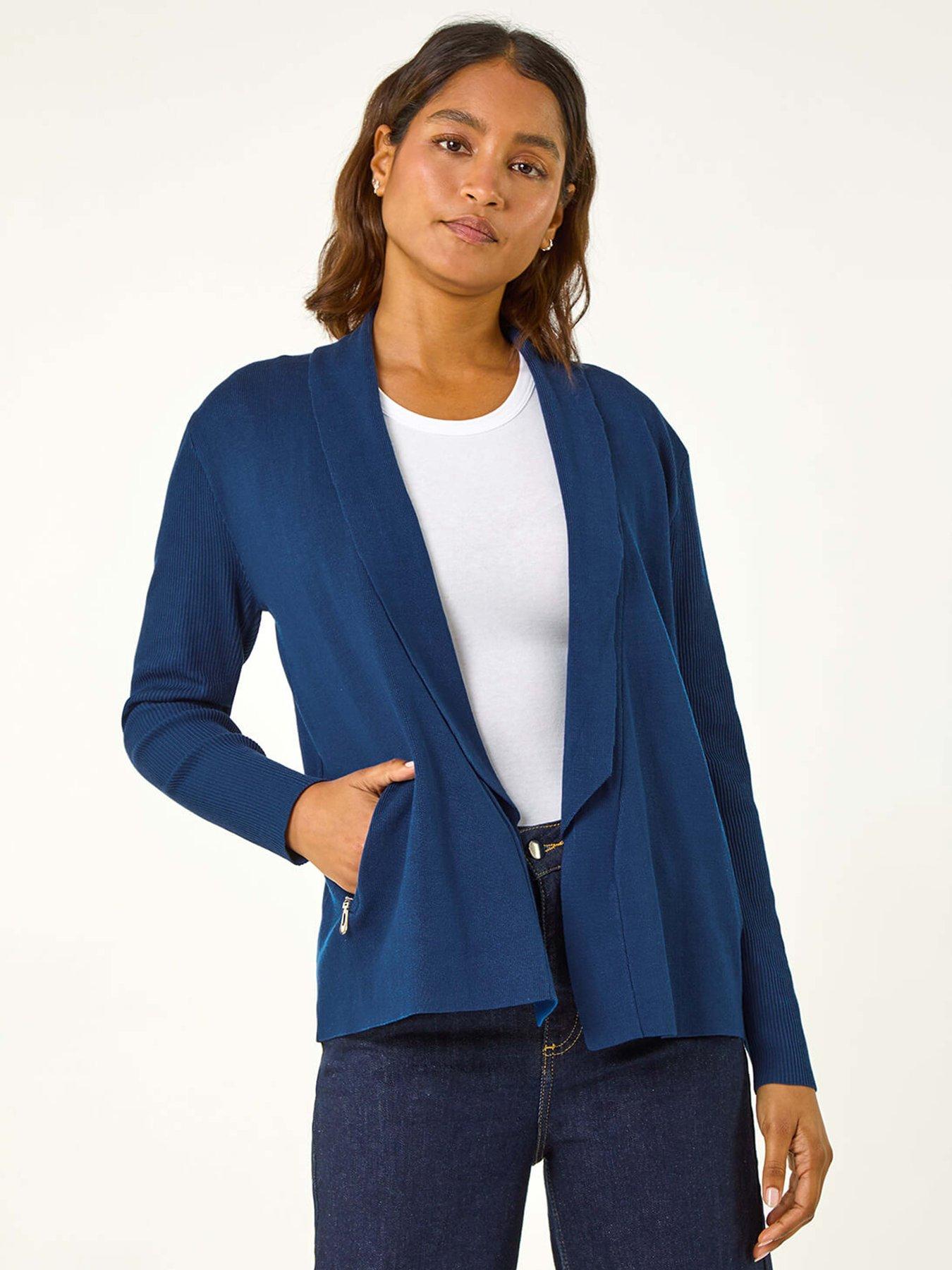 Roman Zip Detail Collared Cardigan - Petrol Blue