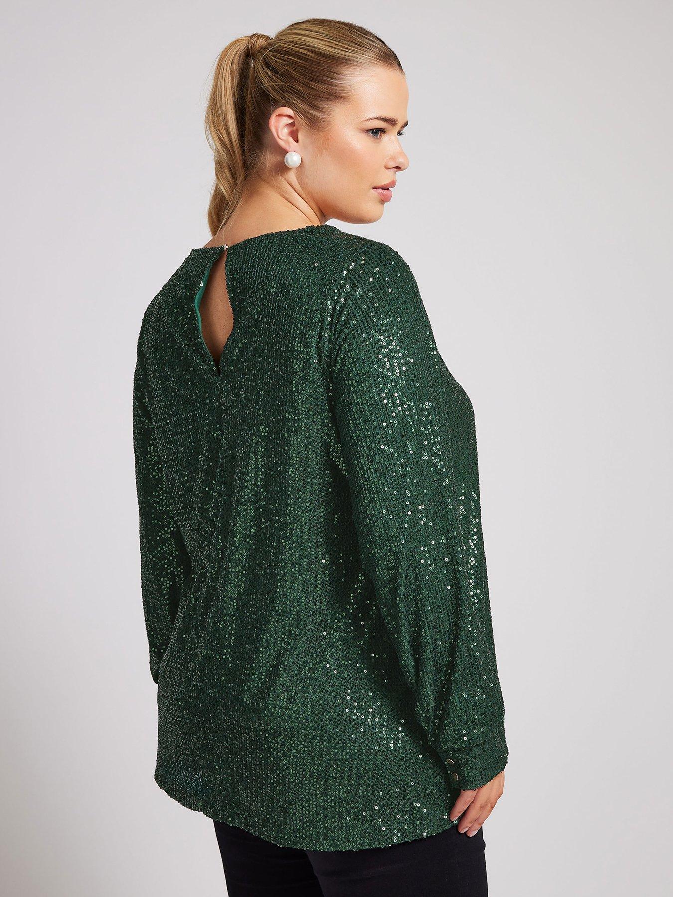 yours-curve-sequin-v-neck-long-sleeve-topstillFront