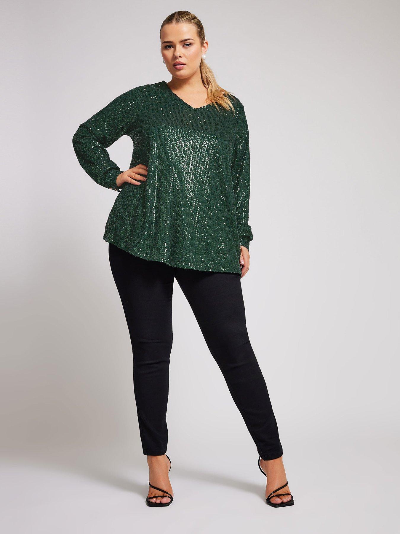 yours-curve-sequin-v-neck-long-sleeve-topback