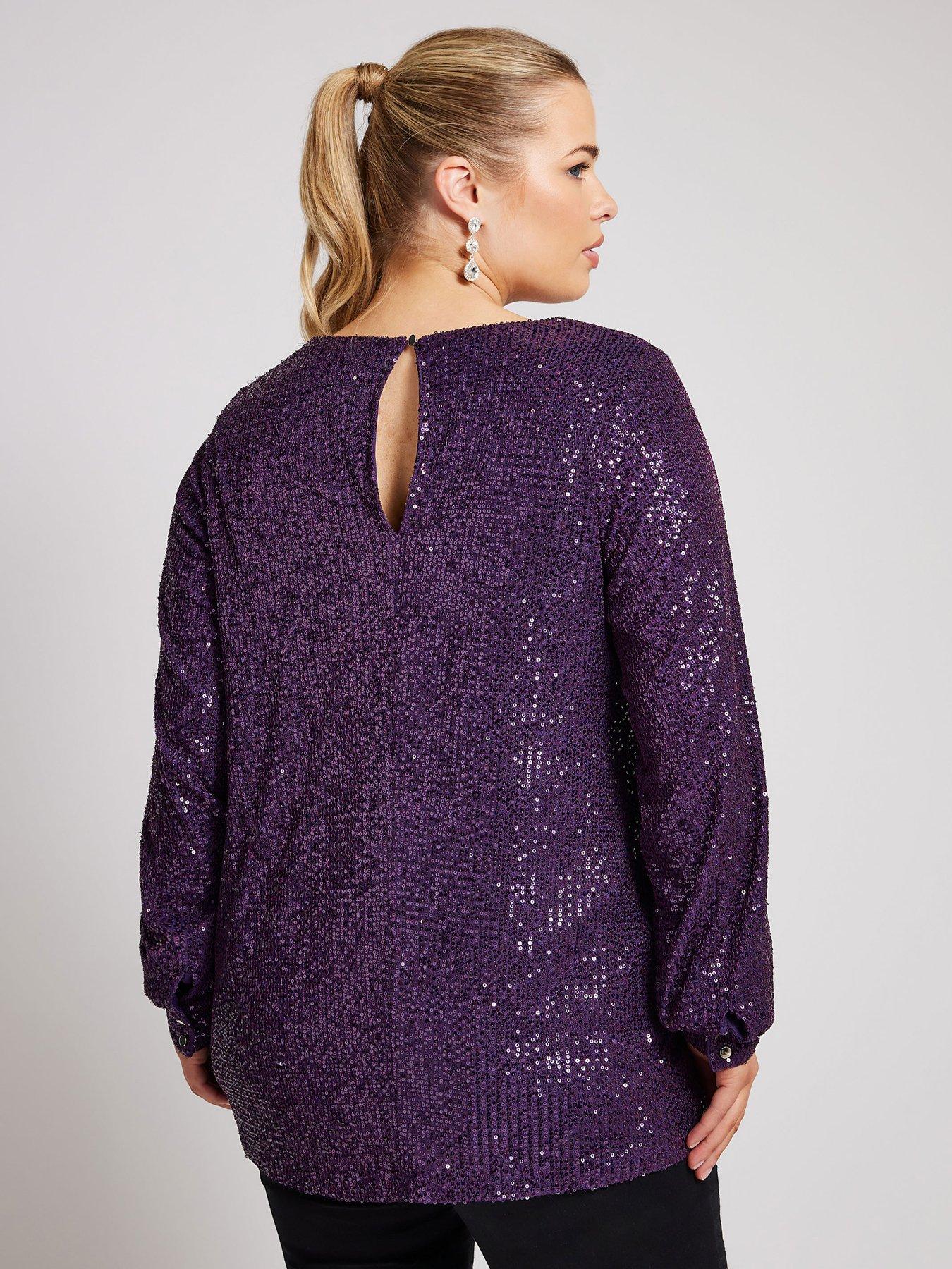 yours-curve-sequin-v-neck-long-sleeve-top-purplestillFront