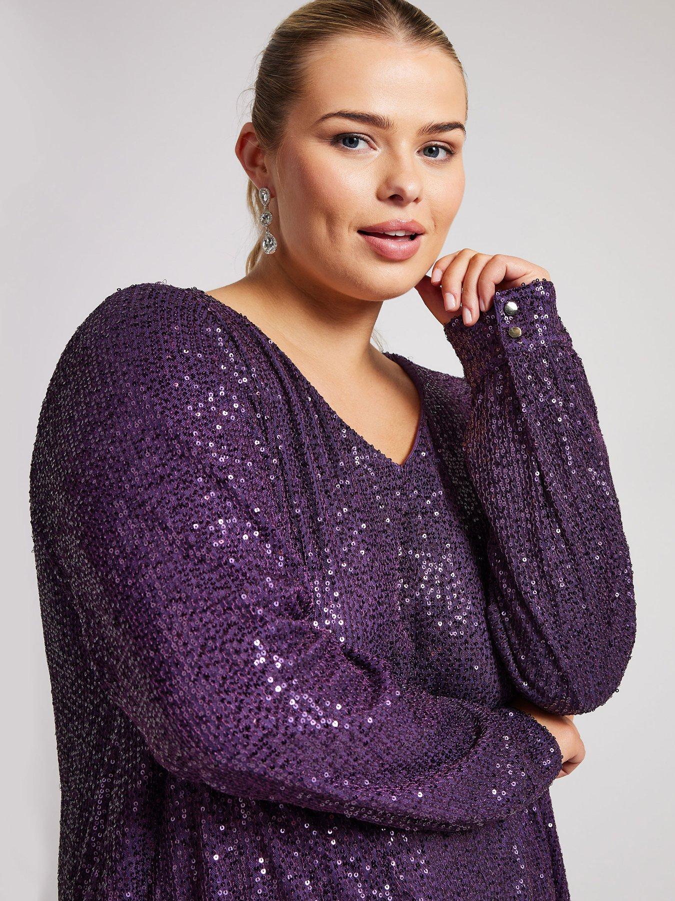 yours-curve-sequin-v-neck-long-sleeve-top-purpleoutfit