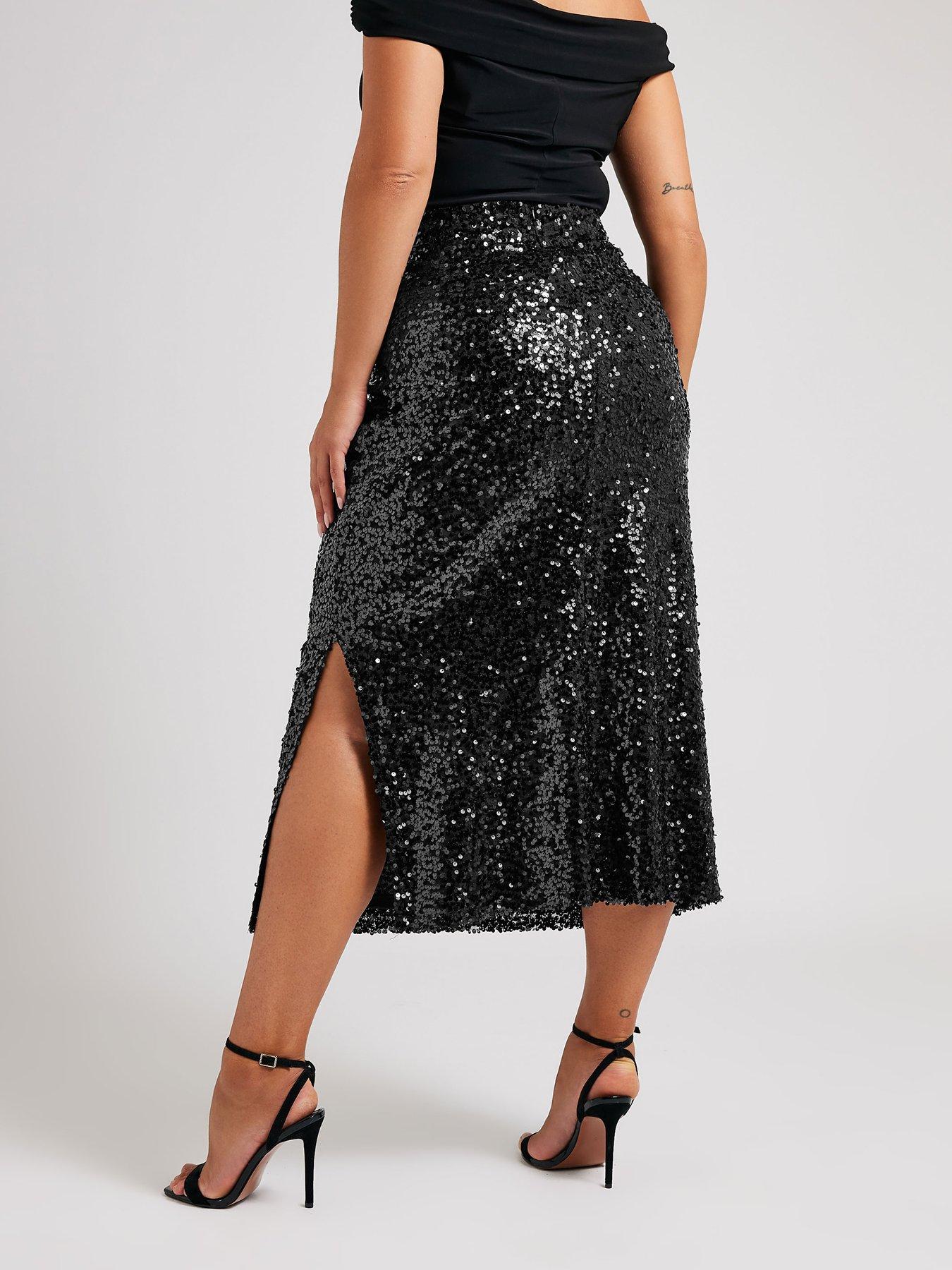 yours-curve-sequin-maxi-skirt-blackstillFront