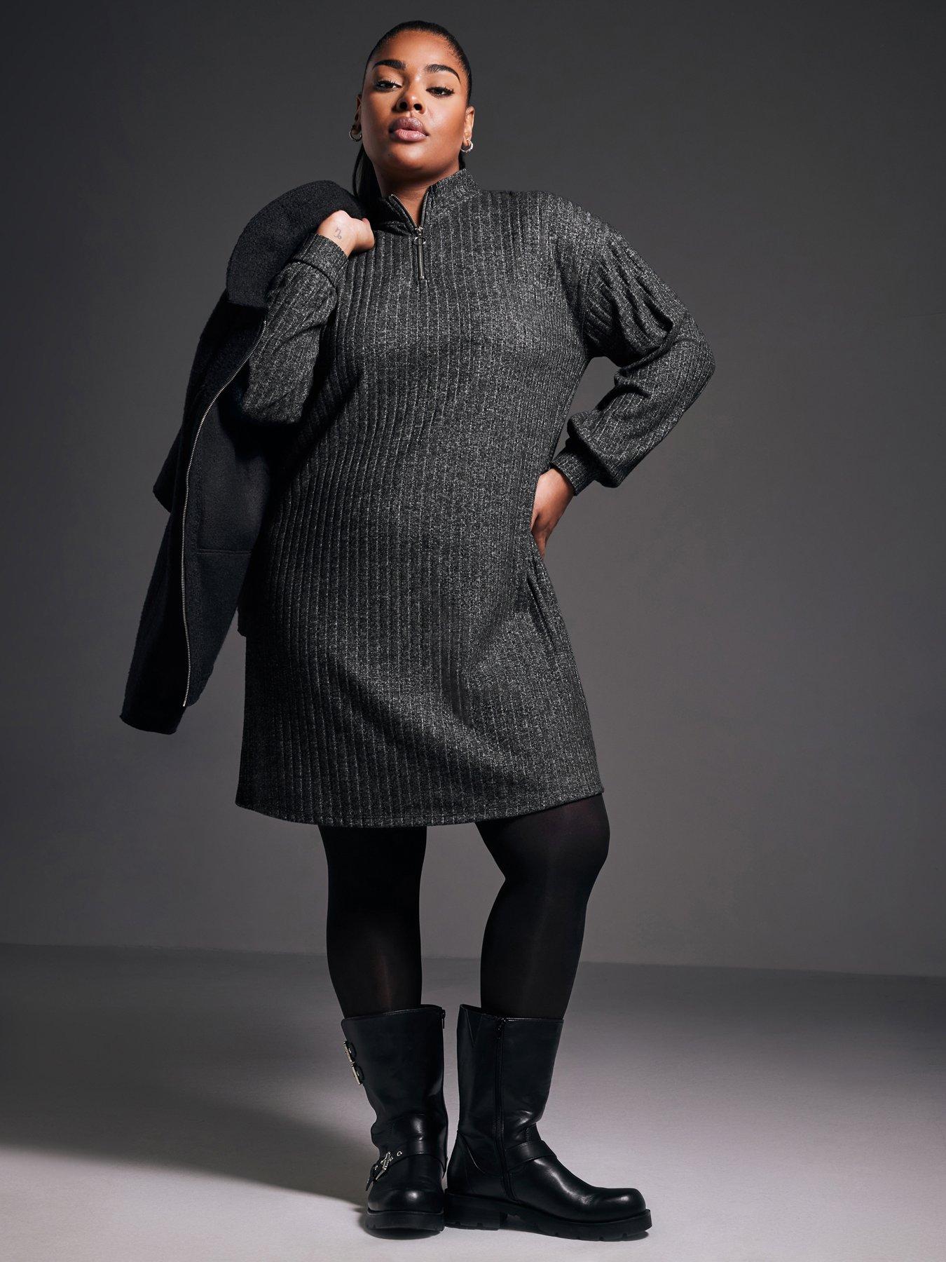 Image 1 of 4 of Yours Curve Quarter Zip Tunic - Grey