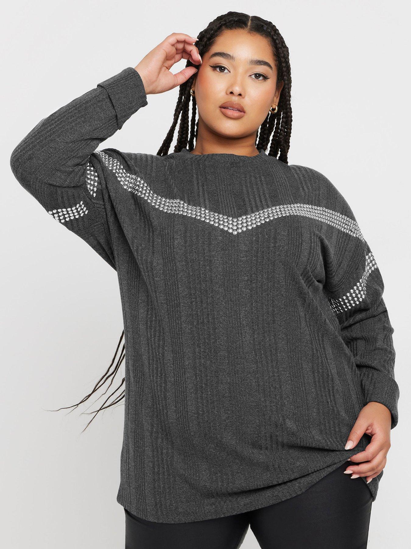 yours-curve-chevron-stud-jumper-grey