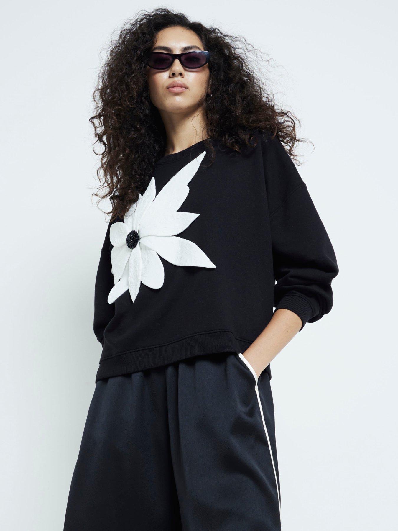 river-island-mono-3d-flower-sweat-black