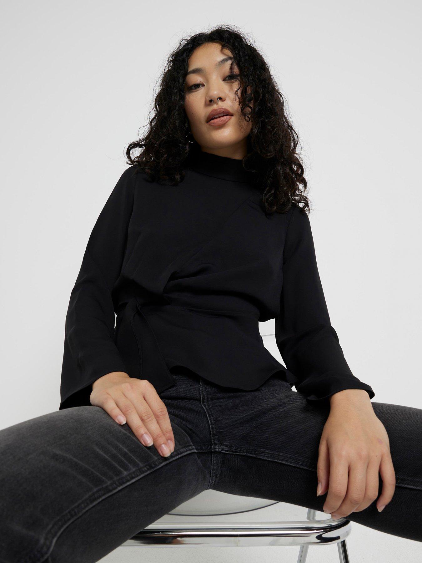 Image 1 of 4 of River Island Drape Front Top - Black