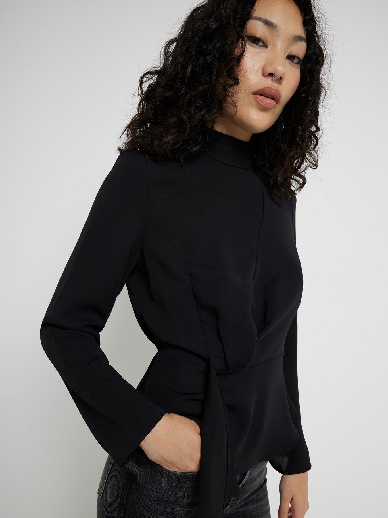 Image 4 of 4 of River Island Drape Front Top - Black