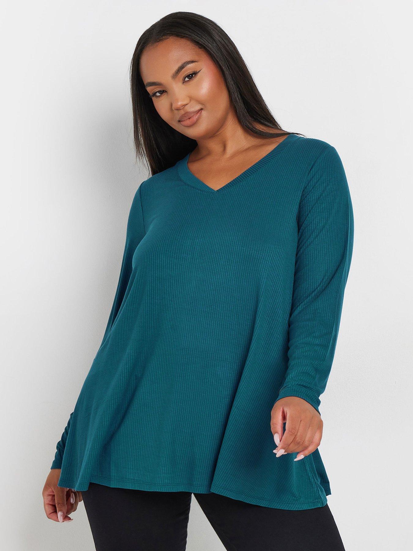 yours-curve-rib-elevated-long-sleeve-top-blue