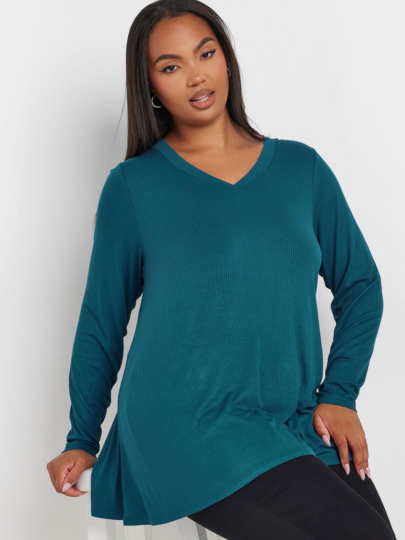 yours-curve-rib-elevated-long-sleeve-top-blueoutfit