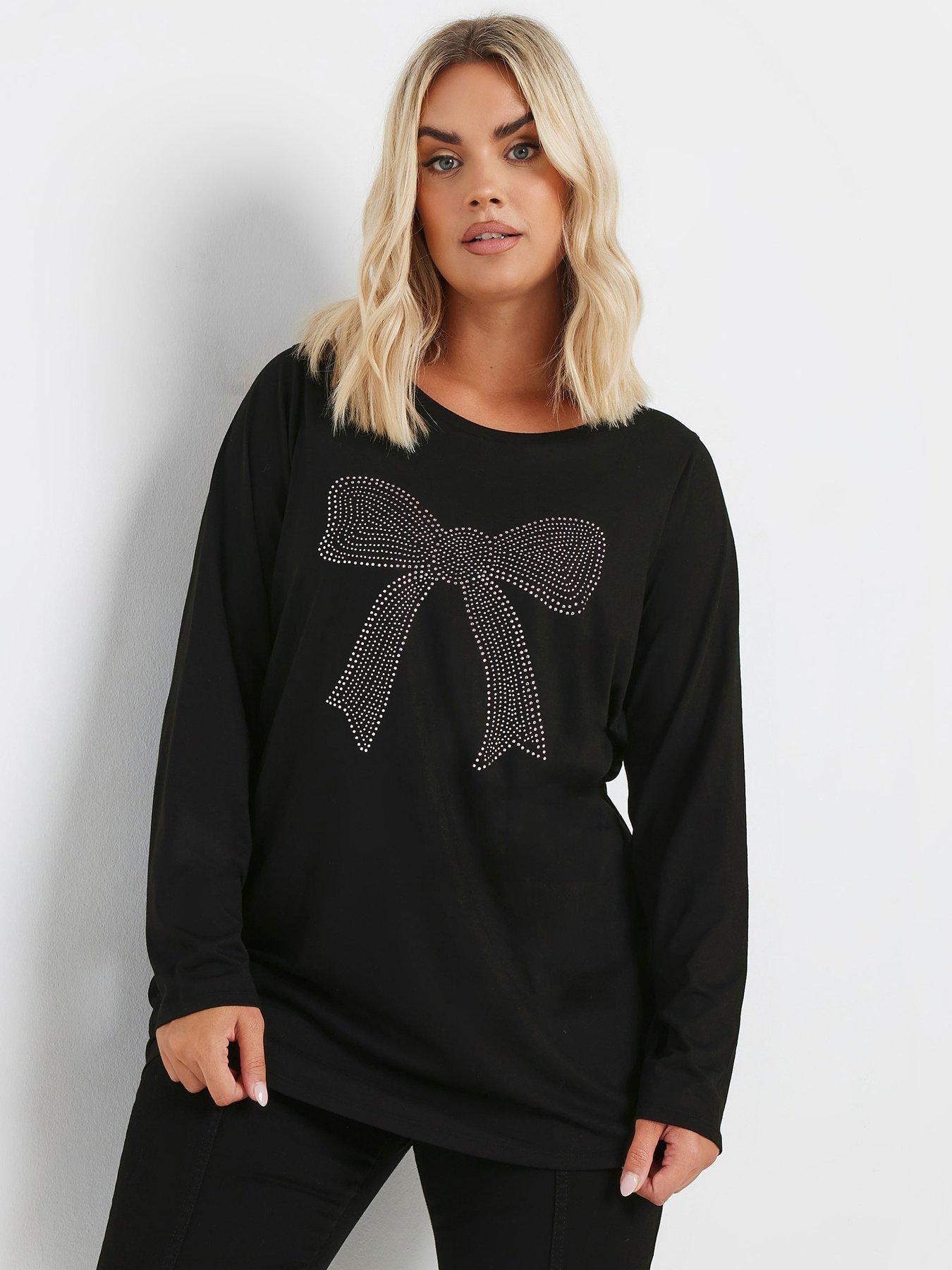 yours-curve-diamante-bow-long-sleeve-top-black