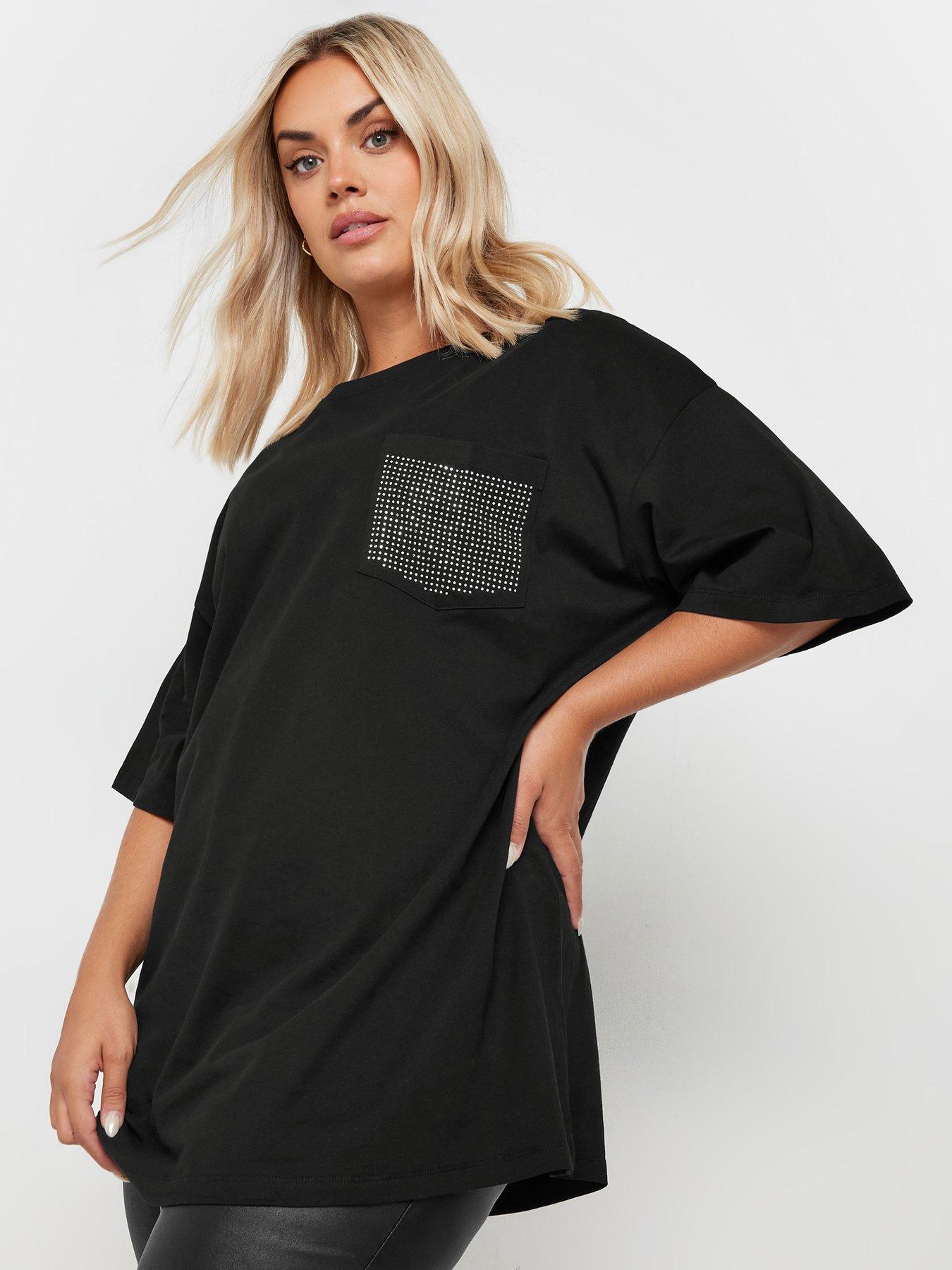 yours-curve-oversized-stud-pocket-t-shirt-black