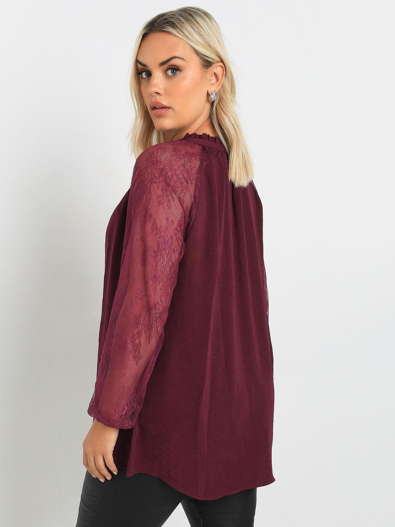 yours-curve-sweetheart-lace-tie-blouse-redstillFront