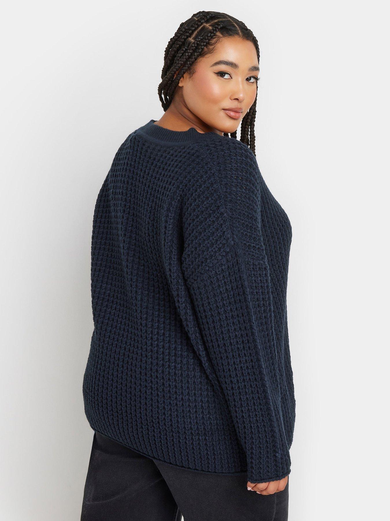 yours-curve-v-neck-waffle-jumper-bluestillFront