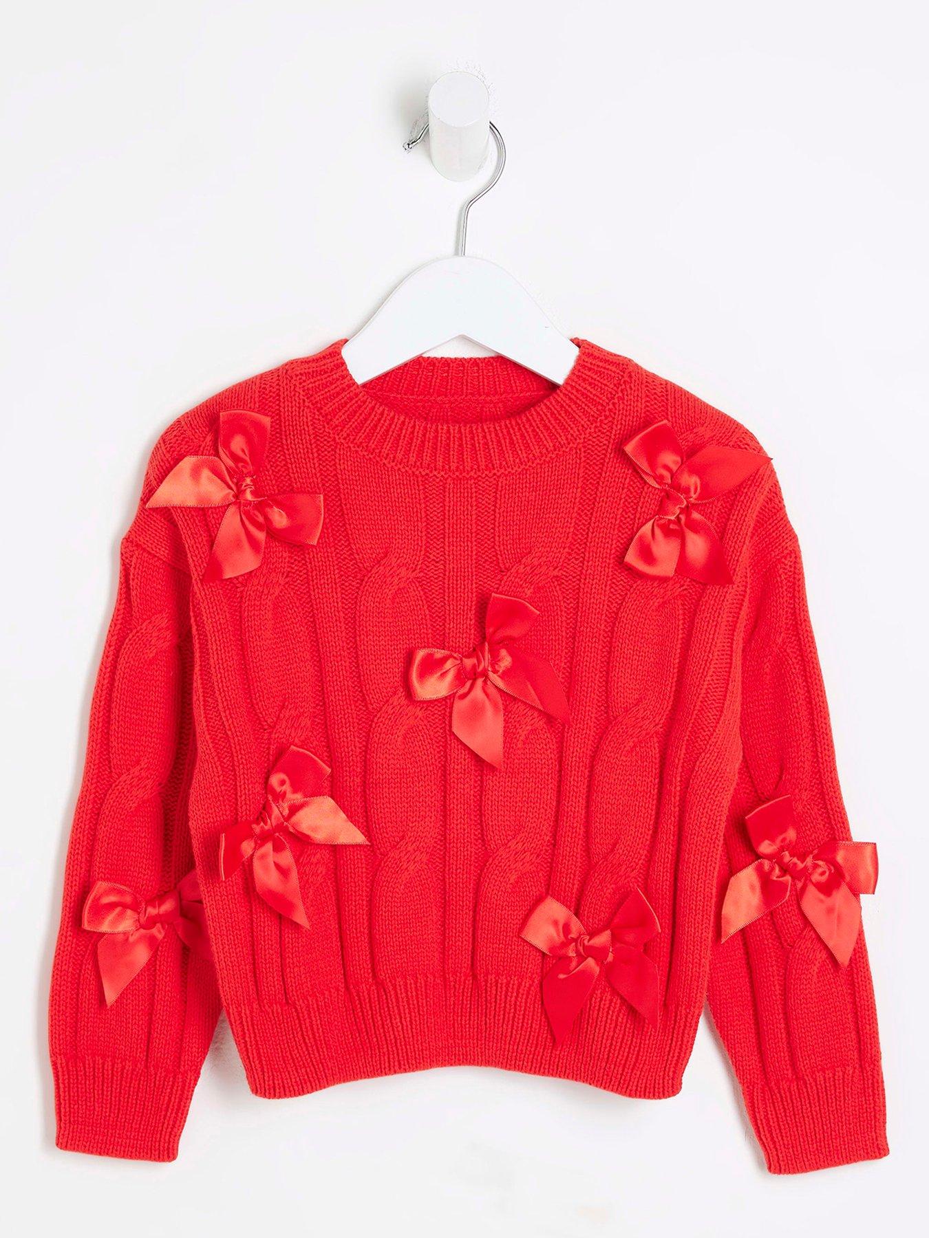 river-island-mini-mini-girls-red-cable-knit-bow-jumper-red