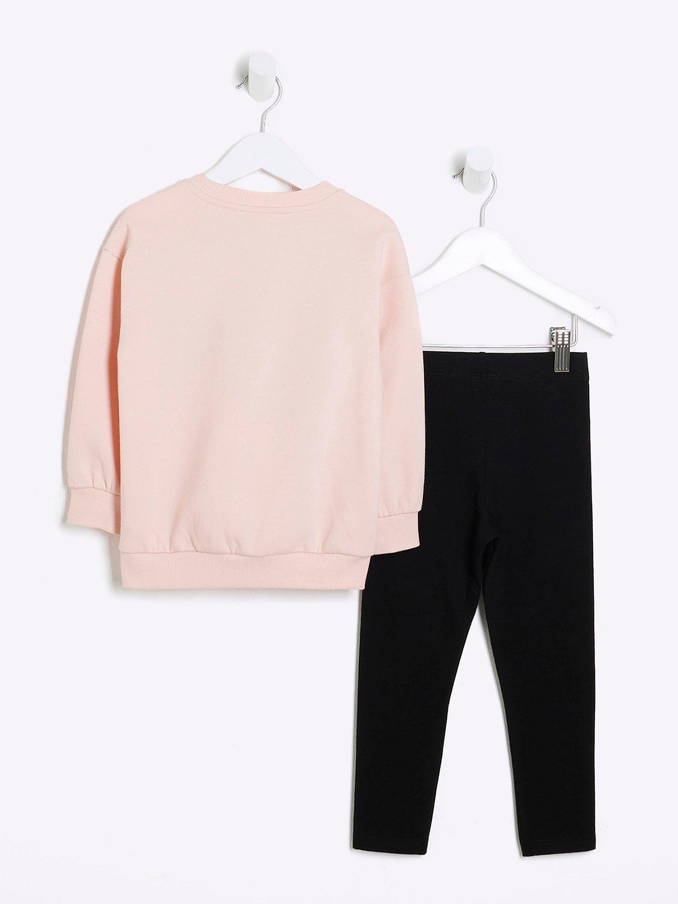 Image 3 of 4 of River Island Mini Mini Girls Oh La La Sweatshirt Set - Pink
