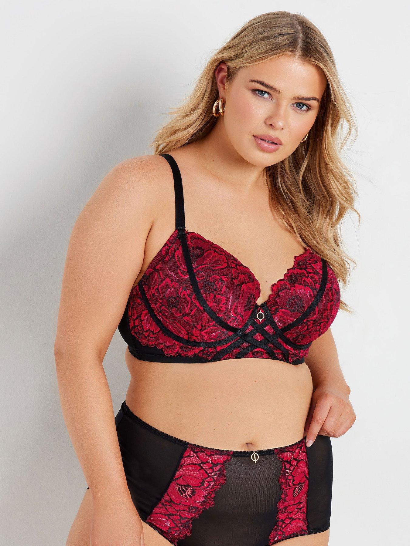 Image 3 of 4 of Yours Curve Three Tone Padded Plunge Bra - Red